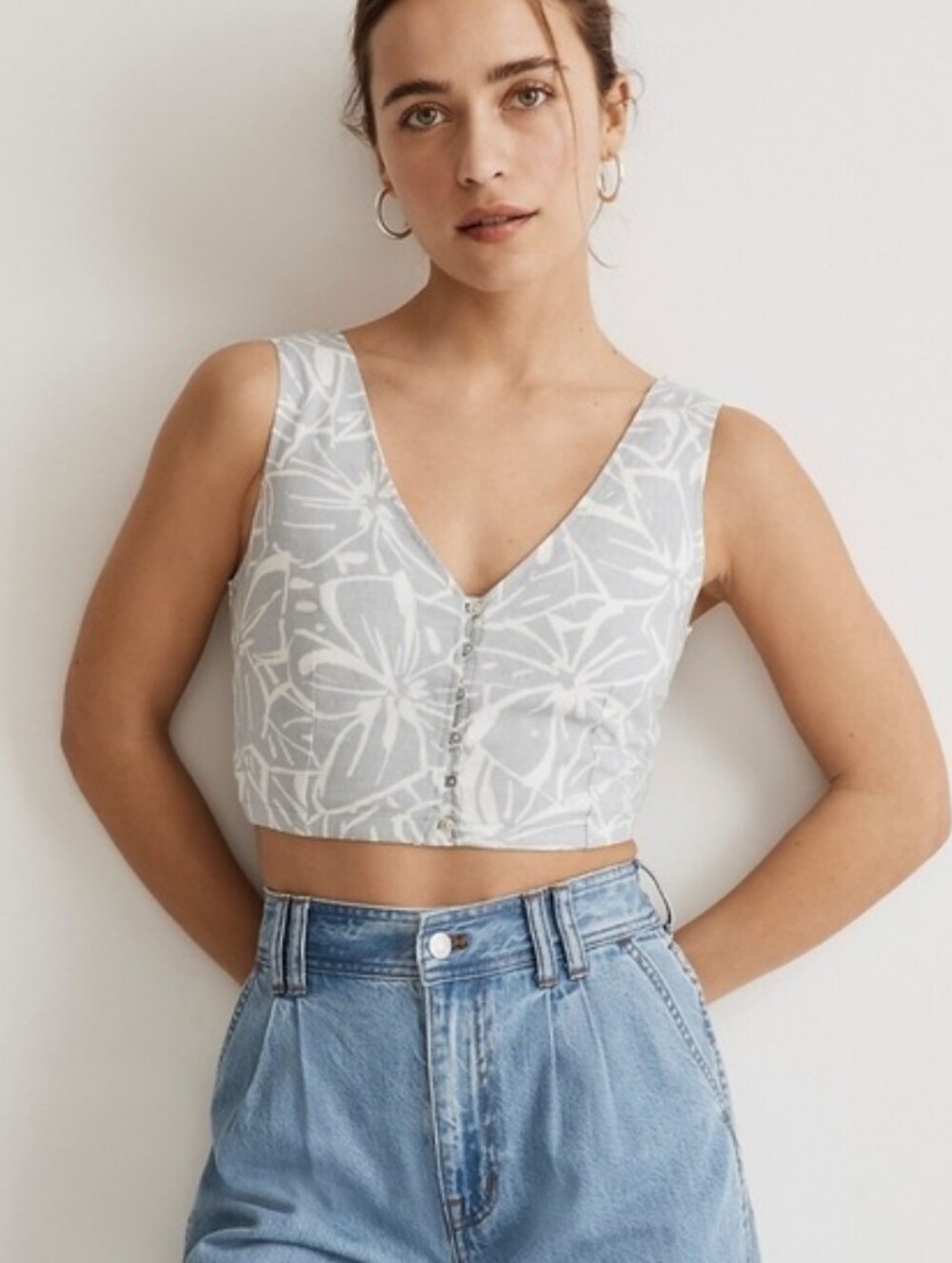 Madewell Linen-Blend Gwen Crop Vest Top in Abstract Flora